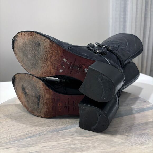 Mark Nason Siren Women's Tall Black Leather Embossed Riding‎ Boots US Size 5 - Picture 9 of 13